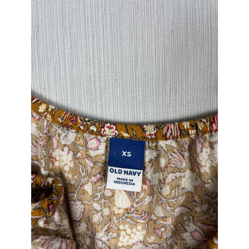 Boho Peplum Cami Women XS Old Navy Brown Ditsy Floral Tie Neck Cottagecore - Picture 4 of 9